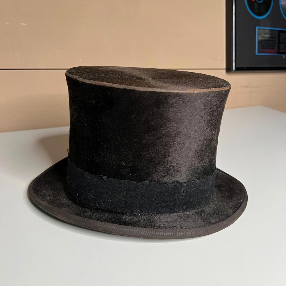 Vintage Dunlap & Co Top Hat Extra Quality Black Silk Victorian Antique USA